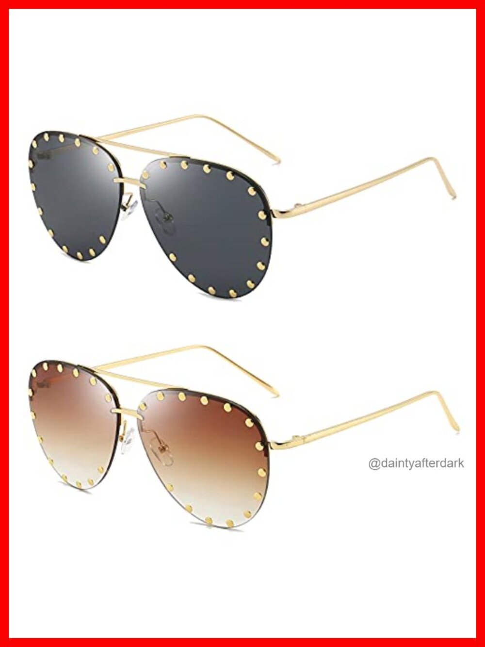 Studded Aviator Sunglasses Metal Frame UV400 Unisex Adult